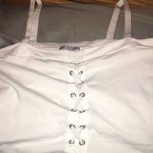 White lace up crop top